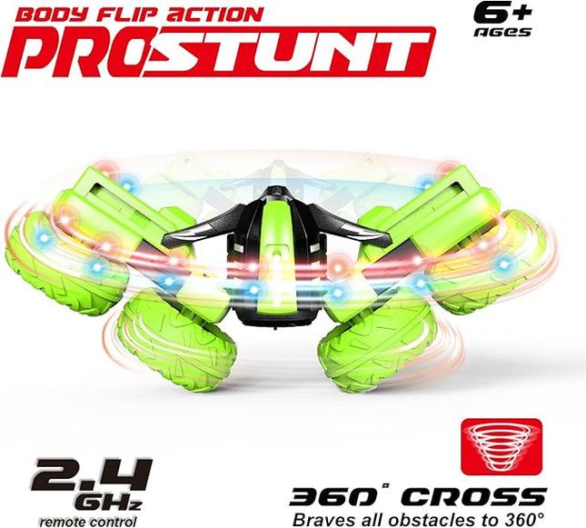 Threeking RC Stunt Car Remote Control Cars with Lights Rotating Double-Sided Driving Indoor Outdoor Toys Gifts Presents for 6 7 8 9 10 11 12 Year Old Kids Boys Girls