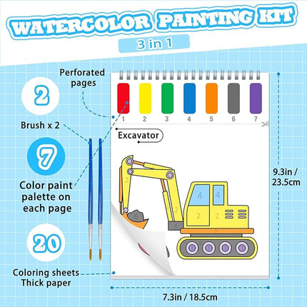Paint with Water Coloring Books for Toddlers, Traffic Theme Mess Free Watercolor Painting Papers for Kids Water Color Paint Kit Art Craft Birthday Gift for Ages 1-3, 4-8