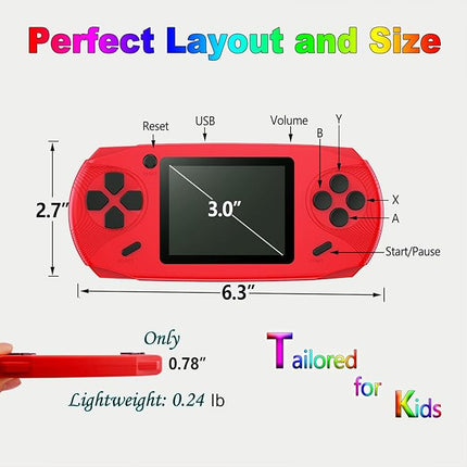 16 Bit Handheld Games for Kids Adults 3.0'' Large Screen Preloaded 100 HD Classic Retro Video Games USB Rechargeable Seniors Electronic Game Player Birthday Xmas Present (Red)