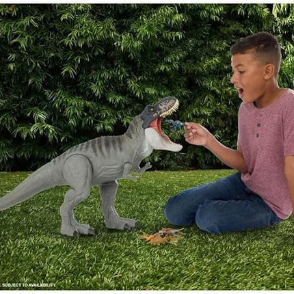 Mattel Jurassic World Rebirth Super Colossal Tyrannosaurus Rex Action Figure, T-Rex Dinosaur Toy Swallows Minis, Movie-Accurate Posable