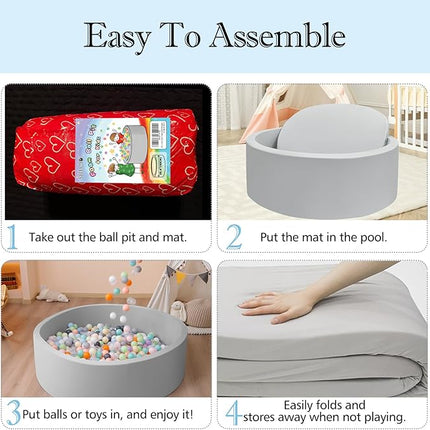 Foam Ball Pit, 47.2"x 13.8" Large Ball Pits for Toddlers, Soft Round Kiddie Baby Playpen Ball Pool for Kids, Ideal Gift for Babies Indoor and Outdoor Game, Grey, (Balls not Included)