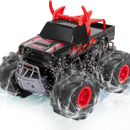Remote Control Monster Truck Toys, 1:16 Amphibious Waterproof RC Car, 2.4GHz 4WD All Terrain Toys with 2 Rechargeable Batteries, Off-Road Truck Gifts for 6 7 8 9 10 11 12 Year Old Boys