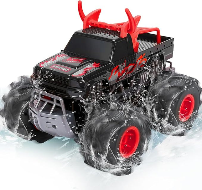 Remote Control Monster Truck Toys, 1:16 Amphibious Waterproof RC Car, 2.4GHz 4WD All Terrain Toys with 2 Rechargeable Batteries, Off-Road Truck Gifts for 6 7 8 9 10 11 12 Year Old Boys