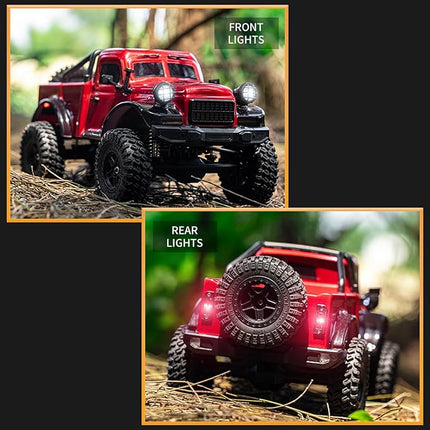 1:18 Scale All Terrain Remote Control Car, 2.4 GHz 4WD RC Rock Crawler with LED Lights, 12KPH Off-Road Pickup Truck Vehicle Toys RTR Gift for Adults