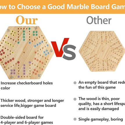 HOROW Wahoo Board Game 23.6 inch Wooden Original Board Game Classic 2 Side Painted Fast Track Game for 4 Player and 6 Player with 30 Marbles,6 Dices for Family Game Night(Extra Large)