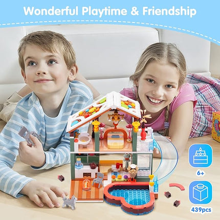 Building Blocks Set Toy, 439pcs Hot Spring Vacation House Building Bricks Kit for Kids, Girls Boys Building Blocks Construction Educational Toys Nice Present for Kids Age 6 7 8 9 10 11 12