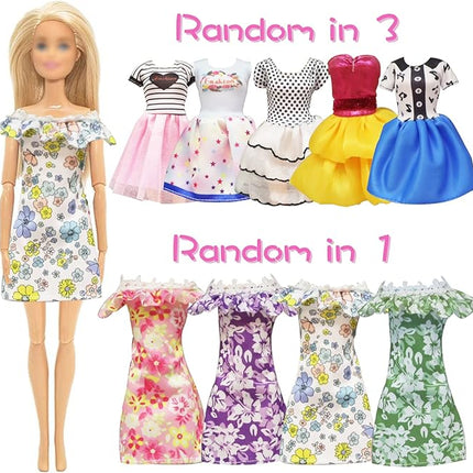 20 Pcs Doll Clothes and Accessories Handmade 3 Sequins Dresses 4 Fashion Dresses 3 Tops and Pants Casual Outfits 10 Shoes for 11.5 inch Girl Dolls in Random