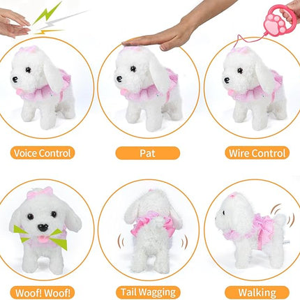 Remote Control Robot Dog, Electronic Plush Puppy Dog Toy, Interactive Toys, Walks, Barks, Shake Tail, Stuffed Animal Gift for Girl and Boy Age 3-6 Year Old (White)