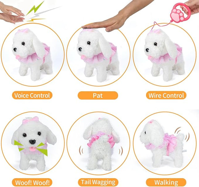 Remote Control Robot Dog, Electronic Plush Puppy Dog Toy, Interactive Toys, Walks, Barks, Shake Tail, Stuffed Animal Gift for Girl and Boy Age 3-6 Year Old (White)