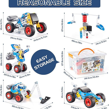 Erector Set for Boys 6-12, Building Toys for Kids Ages 4-8, 5 in 1 STEM Toys Ages 4-7 with Electric Power Motor, Construction Toys for Age 5 7 8 9 Years Old, 113 PCS DIY