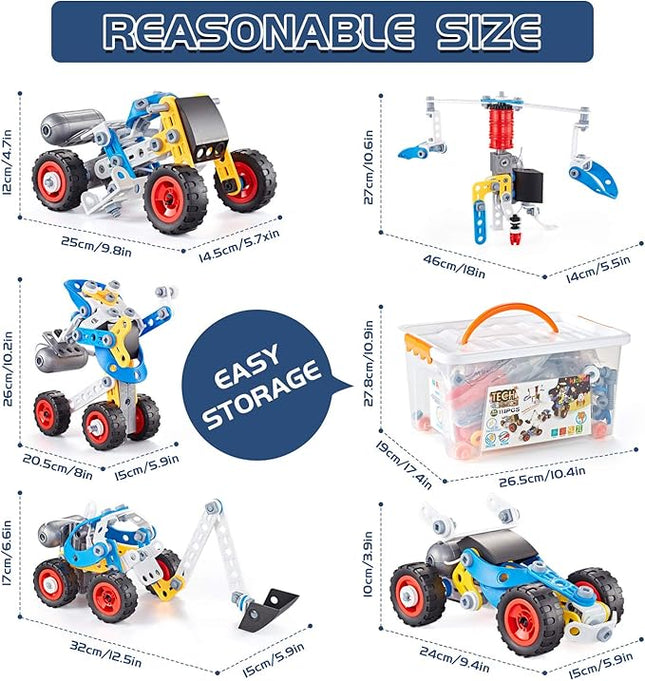 Erector Set for Boys 6-12, Building Toys for Kids Ages 4-8, 5 in 1 STEM Toys Ages 4-7 with Electric Power Motor, Construction Toys for Age 5 7 8 9 Years Old, 113 PCS DIY