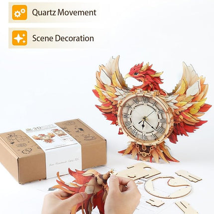 3D Wooden Puzzles for Adults, 3D Puzzle Phoenix Clock (with Pendulum), 3D Puzzles for Adults Teens Home Decor Clock Crafts for Adult Puzzle Gifts for Adult