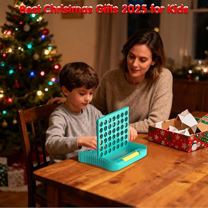 4 in a Row Game, Classic Family Board Game for Kids & Adults, Perfect Educational Toy for Boys Girls Ages 3-8, Portable 2-Player Strategy Games for Travel, Foldable with 6 Spare Discs Green