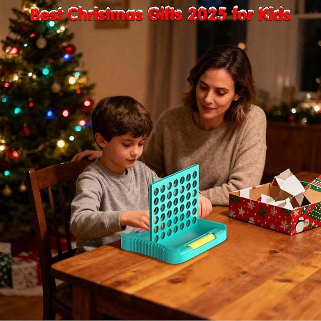 4 in a Row Game, Classic Family Board Game for Kids & Adults, Perfect Educational Toy for Boys Girls Ages 3-8, Portable 2-Player Strategy Games for Travel, Foldable with 6 Spare Discs Green