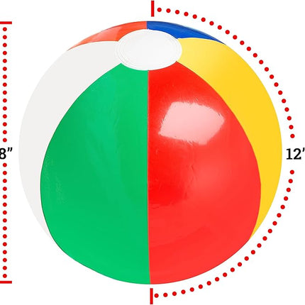 12" Rainbow Colored Party Pack Inflatable Beach Balls - Beach Pool Party Toys (12 Pack)