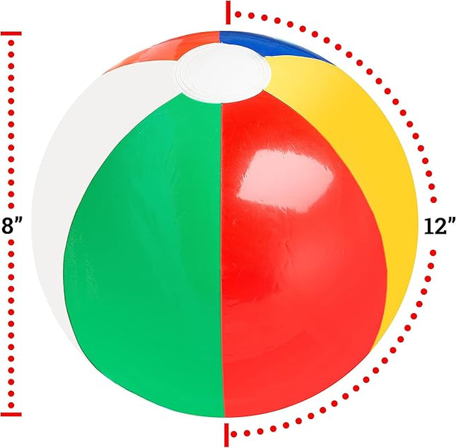 12" Rainbow Colored Party Pack Inflatable Beach Balls - Beach Pool Party Toys (12 Pack)