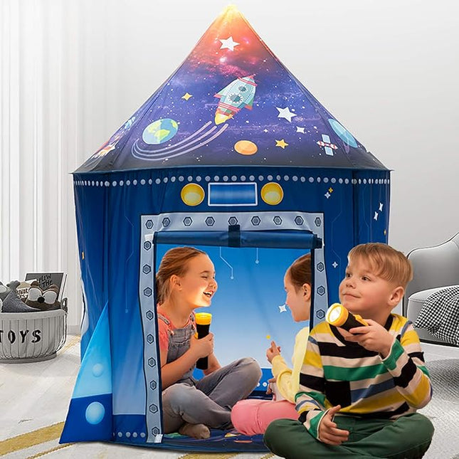 Play Tent for Kids Pretend Playhouse Indoor Outdoor Games Party Children Pop Up Foldable Tent Birthday Toy for Boys Girls Toddler Baby Playroom Gift, Rocket Ship Spaceship Space Themed