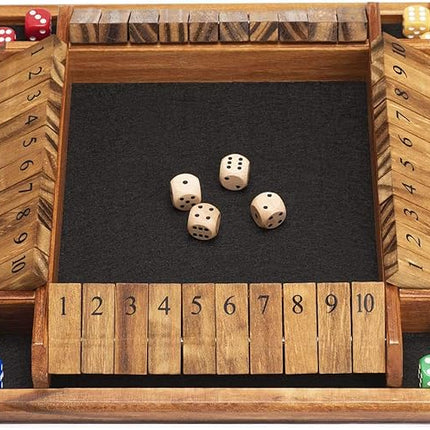 AMEROUS 1-4 Players Shut The Box Dice Game, Wooden Board Table Math Game with 12 Dice and Shut-The-Box Instructions for Kids Adults, Family Classroom Home or Pub (12 Inches)