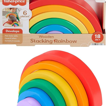 Fisher-Price Wood Toddler Toy Stacking Rainbow, 6 Colorful Wooden Pieces for Building Developmental Play Kids Ages 18+ Months