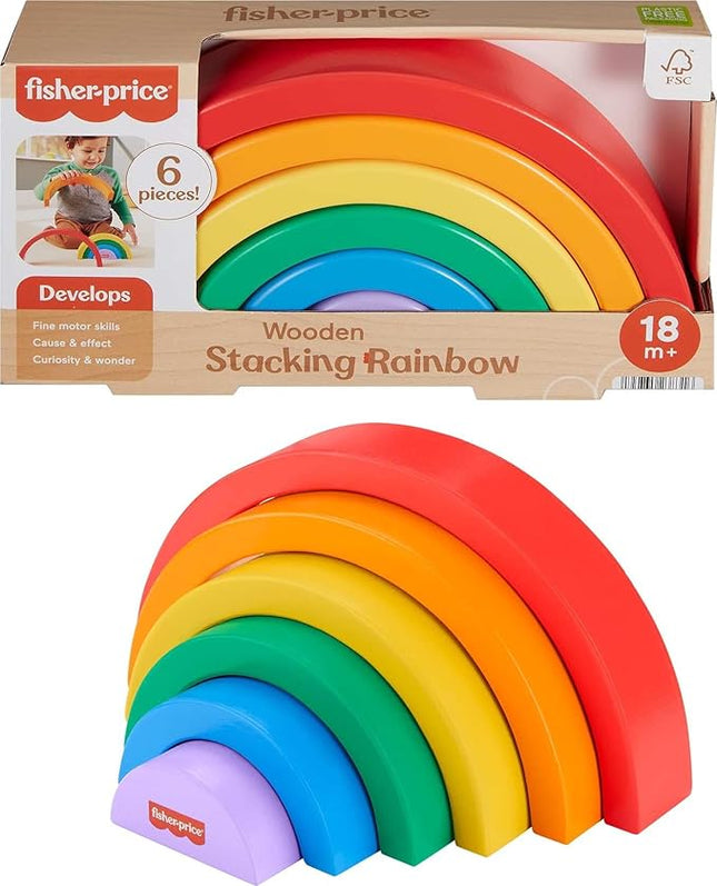 Fisher-Price Wood Toddler Toy Stacking Rainbow, 6 Colorful Wooden Pieces for Building Developmental Play Kids Ages 18+ Months