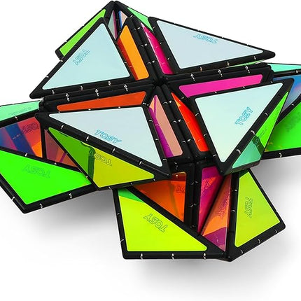 TOSY Magnet Pyramid Glow - 1 Cube Transforms into 1 Billion Shapes, 12 Pieces, 243 Rare Earth Magnets, Glowing, Holographic Design Magnet Tiles Creative Puzzle STEM/STEAM Toy, 2-Pack