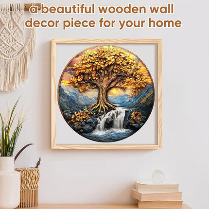 Wooden Puzzles for Adults, Tree of Life Waterfall River Wooden Jigsaw Puzzles 500pcs,16.5x16.5in, Royal, Unique Shape Adult Puzzles,Irregular Creative for Adults and Kids Family Game