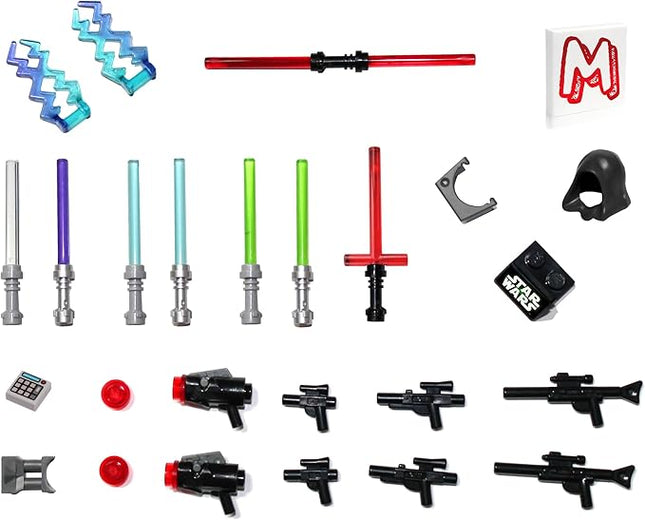 LEGO Star Wars Accessory and Weapons Pack - 8 Lightsabers, 8 Blasters, 2 Display Stands and More