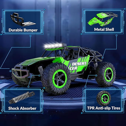 RACENT Remote Control Cars for Boys - 1:16 20kph RC Truck Off-Road Monster Truck Toy for Kids & Adults with 2 Rechargeable Batteries (Green)