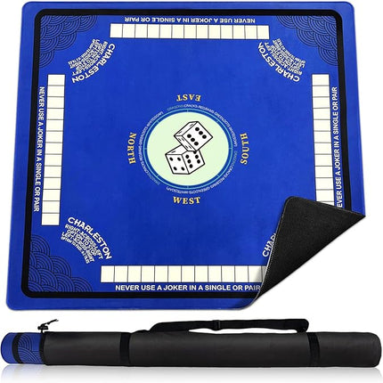Mahjong Mat for Table with Anti Slip and Noise Reduction, 31.5" x 31.5" Game Mat with Carrying Bag for Poker, Card, Board & Tile Games(Blue)