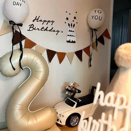 Smlpuame 40 Inch Beige Number 2 Balloons for 2nd Birthday Decorations Boys Girl, Giant Self-Sealing Cream Foil Number 0-10 White Sand Balloon for Women Men Party Anniversary Baby Shower Supplies