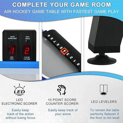 Air Hockey Table, Indoor Powered Air Hockey Game Table w/2 Pucks, 2 Pushers, Stronger Motor & Digital LED Scoreboard for Adults and Kids, Home Game Room, Easy Setup