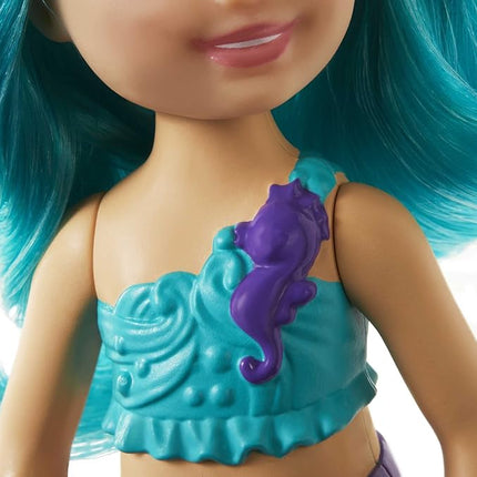 Barbie Dreamtopia Chelsea Mermaid Doll with Teal Hair & Tail, Royal Headband Accessory, Small Doll Bends at Waist