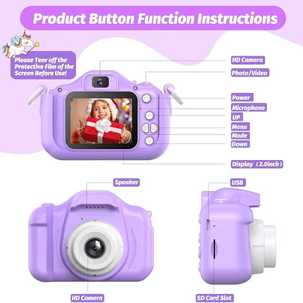 Upgrade Kids Camera, Christmas Birthday Gifts for Girls Boys, 1080P HD Selfie Digital Video Camera for Toddlers, Cute Portable Little Girls Boys Gifts Toys for 3 4 5 6 7 8 9 Years Old