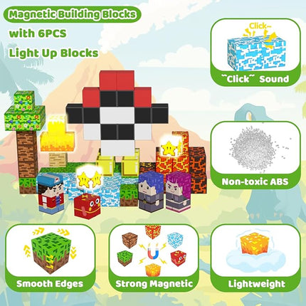 Magnetic Blocks, 208PCS Magnetic Building Blocks, Stacking Magnets for Kids, Sensory Toy for STEM Constructions Magnet Blocks for Boys Girls Age 3+, Christmas Birthday Gifts