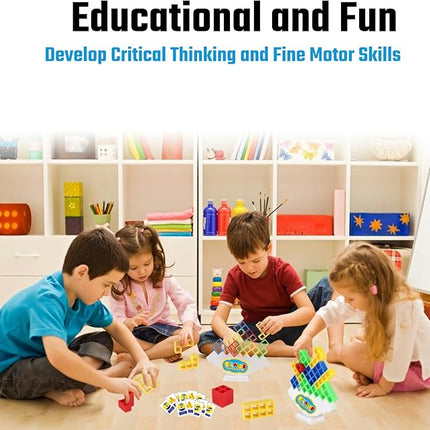 64 Pcs Tetra Tower Stack Game, Team Tower Tumble Giant Stacking Game, Balance Stacking Blocks Game for Kids Ages 6-12 & Adults, Family Party Board Games, Educational STEM Toys (2-4 Players)