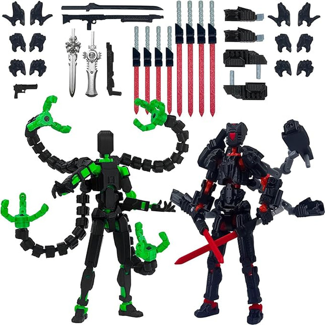 2PCS T13 Action Figure Already Assembled, 3D Printed Multi-Jointed Movable Robot 13 Action Figures Desktop Decorations for Game Lovers Toy, for Collectors Desktop Decorations (Black Green Red)