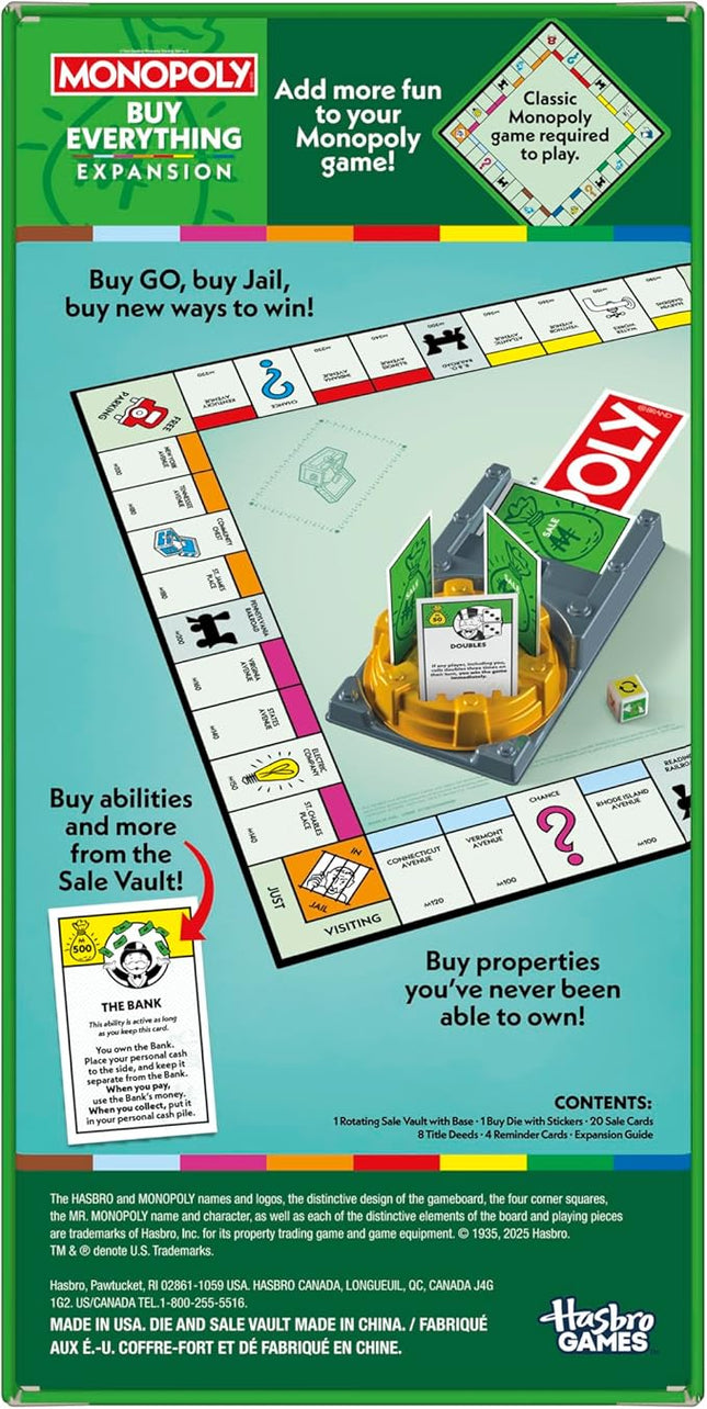 Monopoly Buy Everything Expansion | Add More Fun to Classic Monopoly Game and Play Faster | Ages 8+ | 2-6 Players | 40 Mins. | Family Board Games