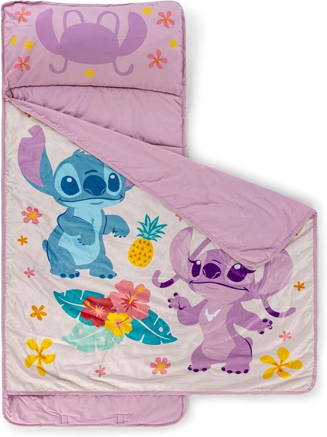 Jay Franco Kids Nap Mat with Embedded Pillow & Blanket – Soft 46"x20" Microfiber Sleeping Bag with Name Tag & Handle