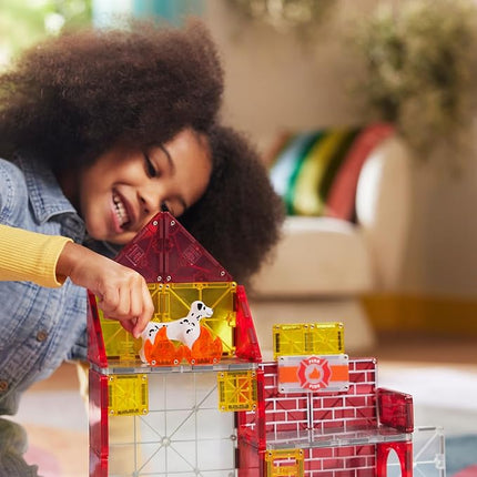 MAGNA-TILES Fire Station 50-Piece Magnetic Construction Set, The Original Magnetic Building Brand