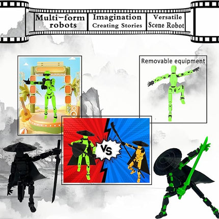 Already Assembled T13 Action Figure Accessories,Dummy 13 T13 Multi-Jointed Movable 3D Printed Toys (Black Green)