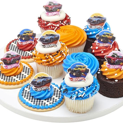 Hot Wheels™ Rings | 24 Epic Stunt Cupcake Toppers | DecoPac Hot Wheels Cars Cake Decorations, Multi-colored, Food Safe & Ready To Use - 24 Pack