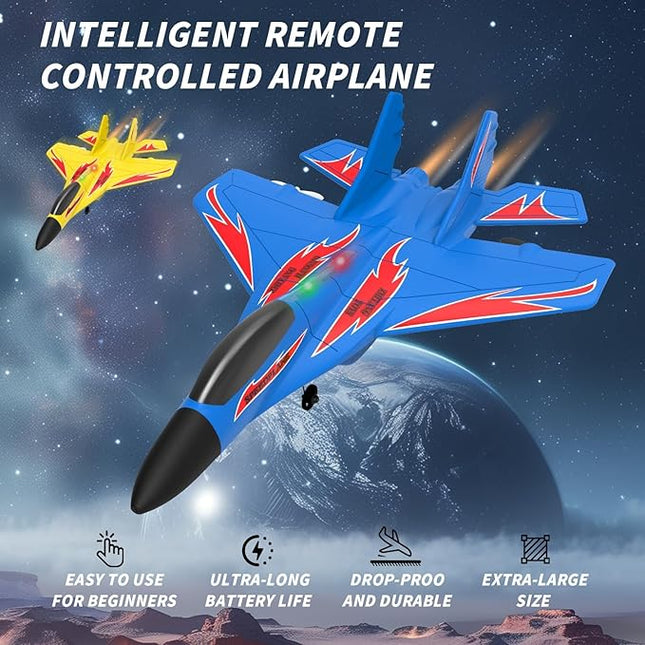 Foam Remote Control Wireless Airplanes RC Planes, Remote Control Fighter Toys, 2CH 2.4Ghz RC Fighter Jet with Light, Hobby Rc Airplanes Easy to Fly for Kids Boys Adults(Black)