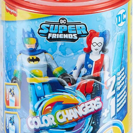 Fisher-Price Imaginext DC Super Friends, Batman Toys, Color Changers 3-Piece Figure Set with Harley Quinn for Preschool Kids Ages 3+ Years