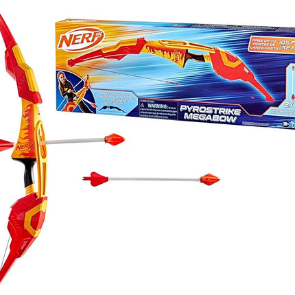 Nerf Pyrostrike Megabow, 42-Inch Bow Fires Arrows Up to 105 Feet, 2 Arrows with Soft Tips, Kids Outdoor Toys & Gifts, Ages 10+ (Amazon Exclusive)