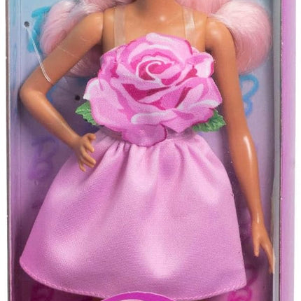 Barbie Fashionistas Doll #238 with Pastel Pink Hair Wearing Strapless Dress with Rose Bodice, Pearly Barrette Accessory and Strappy Pink Heels