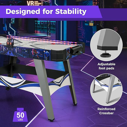 Goplus 54" Air Hockey Table, Hockey Game Table w/LED Scoreboard, Lights, 2 Pucks, 2 Pushers, Powerful 12V Motor, Indoor Powered Arcade Style Table for Kids Adults, Game Room, Home, Office
