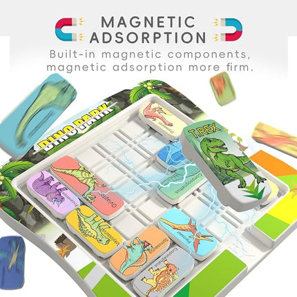 Super Slide Puzzle Games, Brain Teaser with 15 Dinosaur Patterns, Educational Travel Board Game for Kids and Teens-Birthday and Christmas Day Gifts Easter Basket Stuffers for Boys Girls