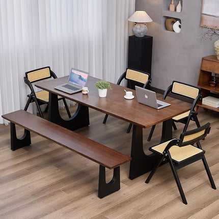 Walnut Color Long Bench Solid Wood Top Metal Legs U-Shaped Design Durable Sturdy Dining Bench Ideal for Office Home Restaurant Patio Multiple (Bench, 78.74in)