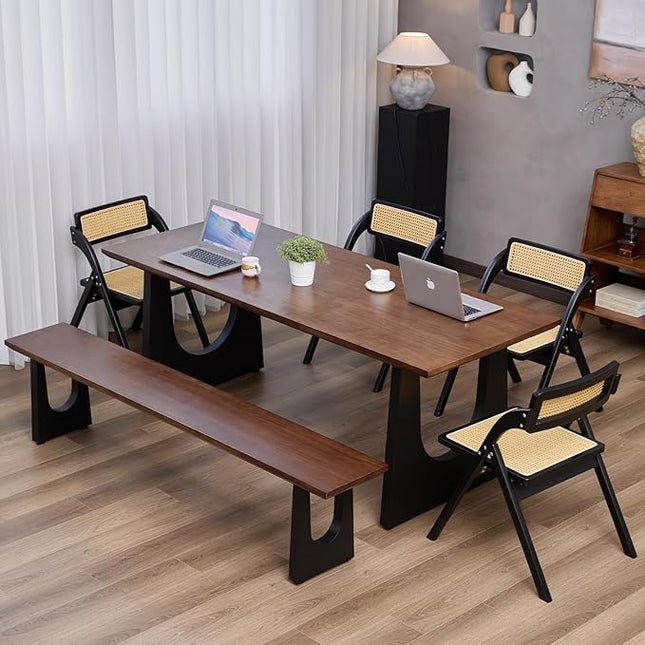 Walnut Color Long Bench Solid Wood Top Metal Legs U-Shaped Design Durable Sturdy Dining Bench Ideal for Office Home Restaurant Patio Multiple (Bench, 78.74in)