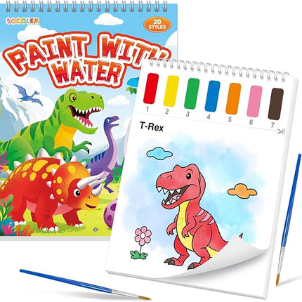 Paint with Water Coloring Books for Toddlers, Dinosaurs Theme Mess Free Watercolor Painting Papers for Kids Water Color Paint Kit Art Craft Birthday Gift for Ages 1-3, 4-8